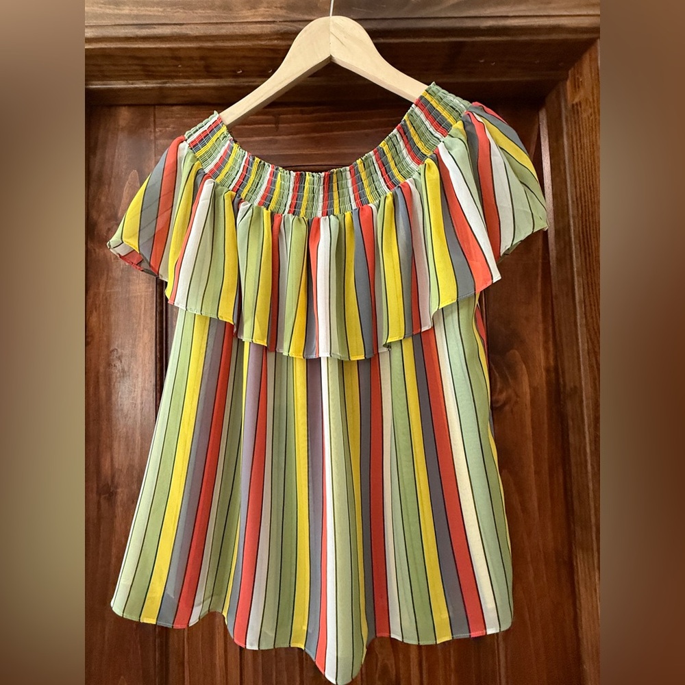 CAbi Multicolor Striped Carnival Top, #5389 (Size Large)